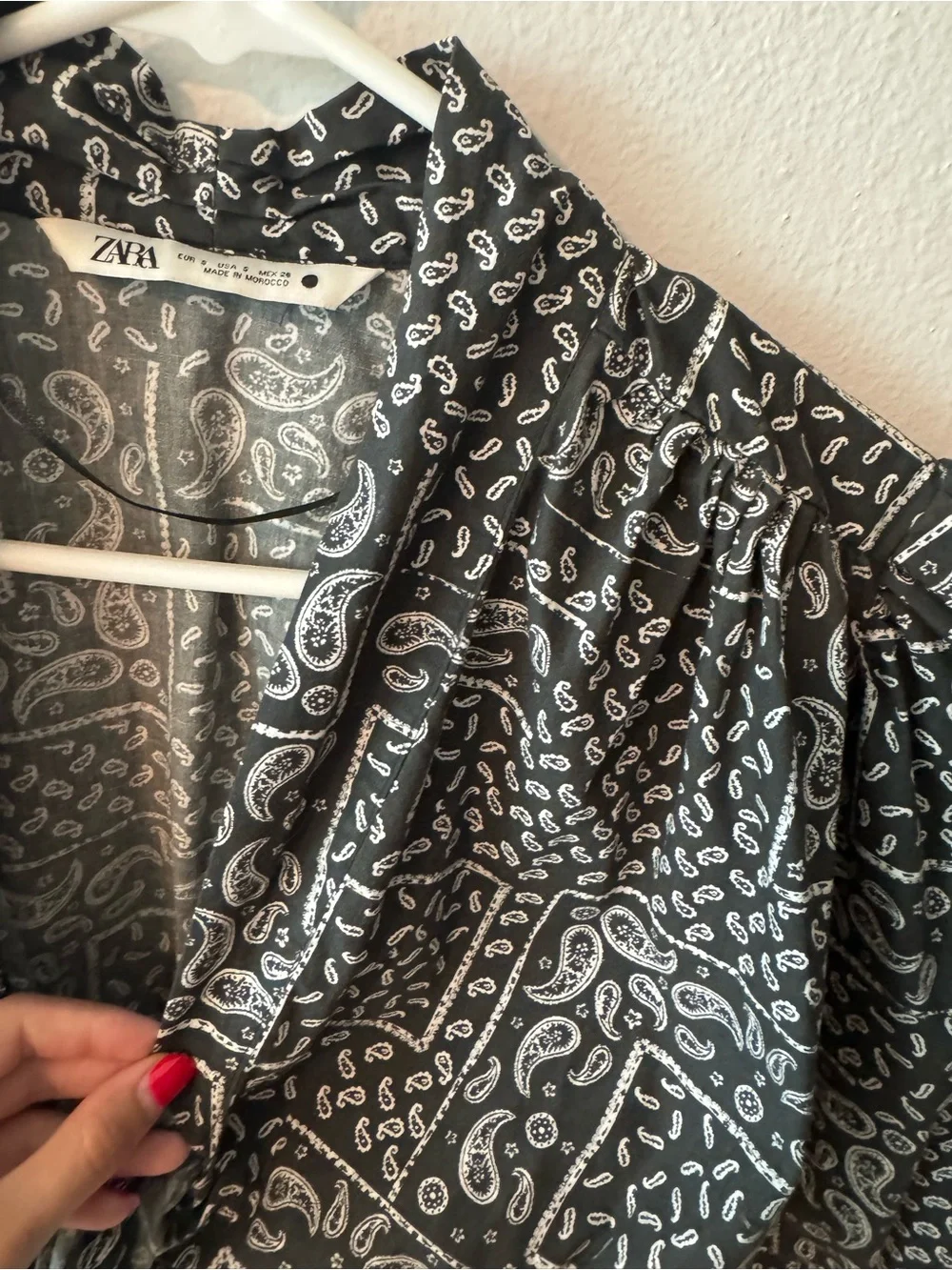 Zara Black Paisley Tie-Front Blouse